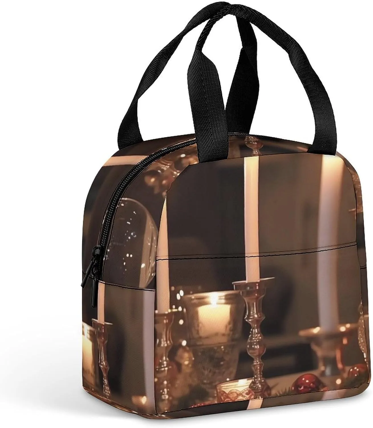 Lunch Bag Reusable Insulated Lunch Box for Women Men Leakproof Cooler Bag Candle Holder on Dining Table Portable Lunchbox Adults Small Lunch Tote Bag for Office Work Picnic Travel
