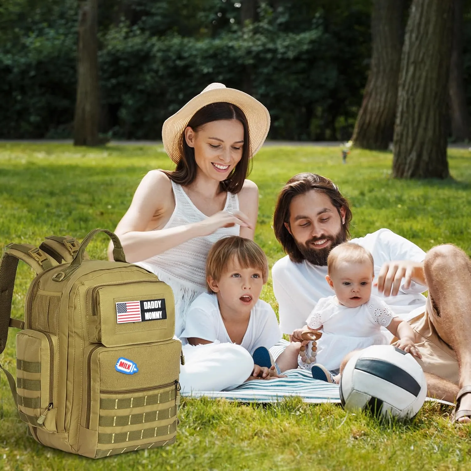 MABOZOO Diaper Bag Backpack for Dad, Brown Military Diaper Bag Backpack with Waterproof Changing Pad,Large Mens Baby Bag,Unisex Molle Style Baby Backpack Bag