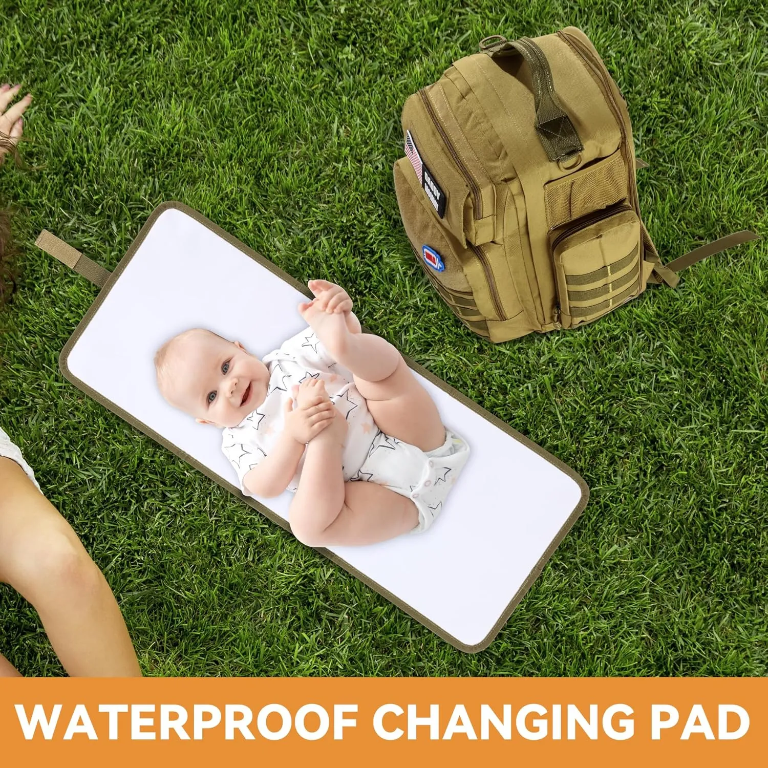 MABOZOO Diaper Bag Backpack for Dad, Brown Military Diaper Bag Backpack with Waterproof Changing Pad,Large Mens Baby Bag,Unisex Molle Style Baby Backpack Bag