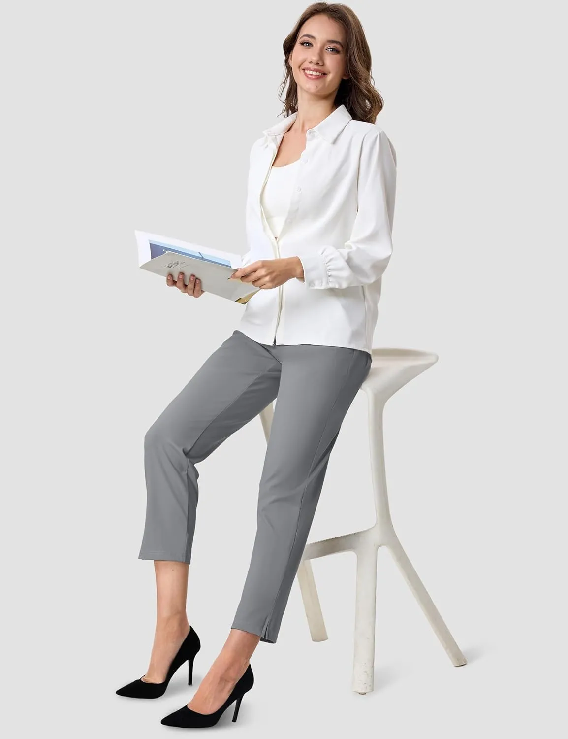 MAGCOMSEN Womens Golf Pants UPF 50  High Waisted Stretch 7/8 Ankle Dress Work Casual Slack Summer Travel Pants 5 Pockets