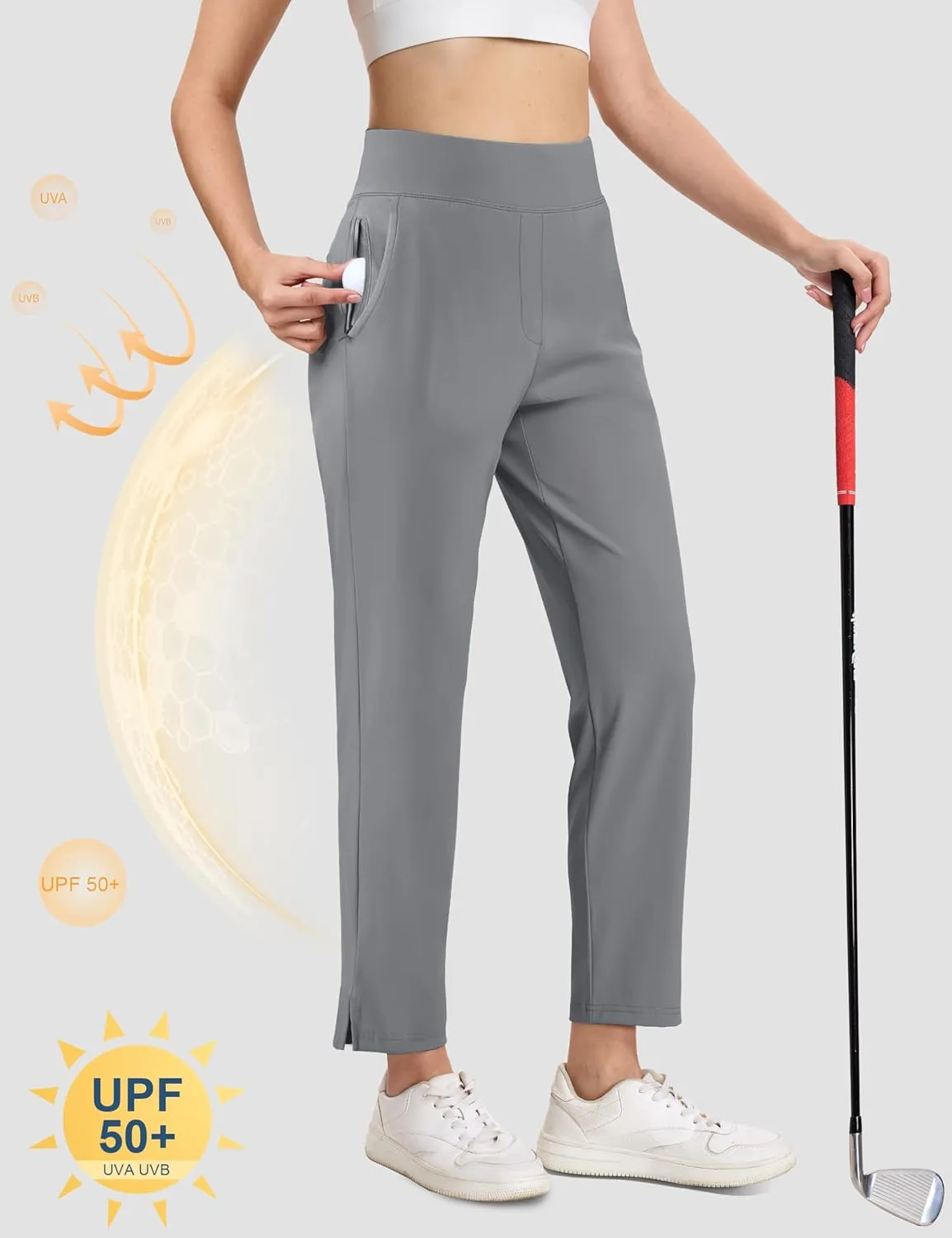 MAGCOMSEN Womens Golf Pants UPF 50  High Waisted Stretch 7/8 Ankle Dress Work Casual Slack Summer Travel Pants 5 Pockets