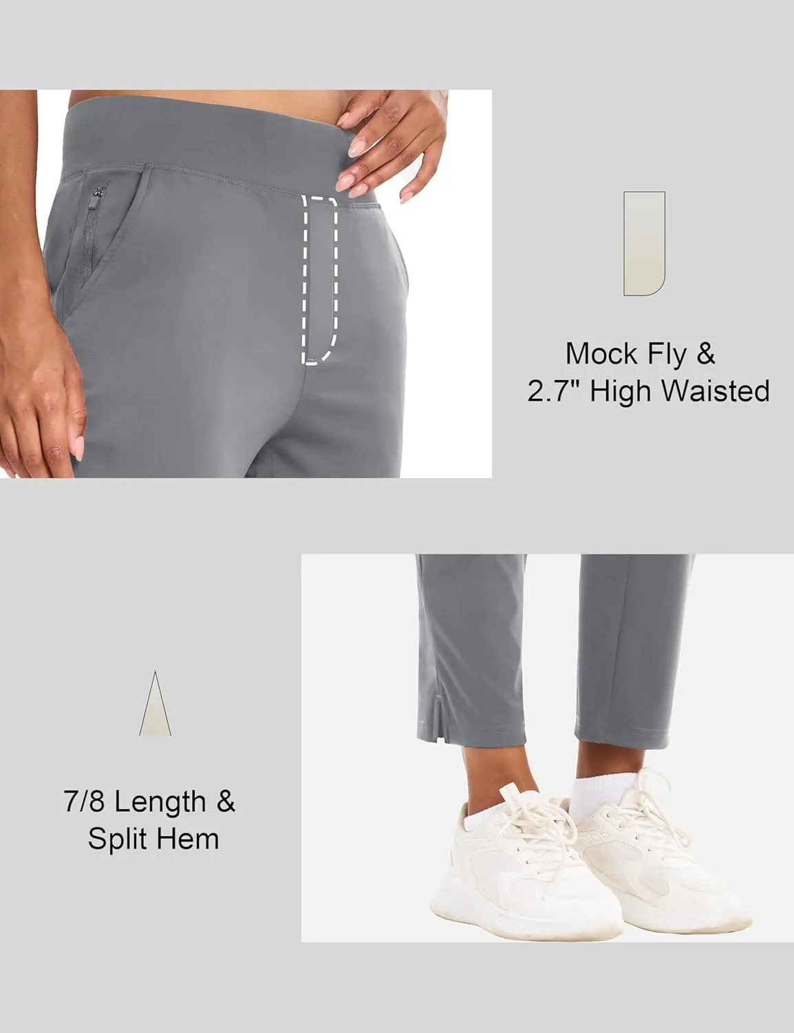 MAGCOMSEN Womens Golf Pants UPF 50  High Waisted Stretch 7/8 Ankle Dress Work Casual Slack Summer Travel Pants 5 Pockets