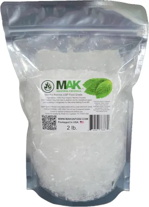 Mak Menthol Crystals 2 LB - Pure Organic 100% Natural - Menthol Crystals from Mint Crystal Mints Mentha Arvensis - Comes in Resealable Standup Bag for Long-Lasting Freshness