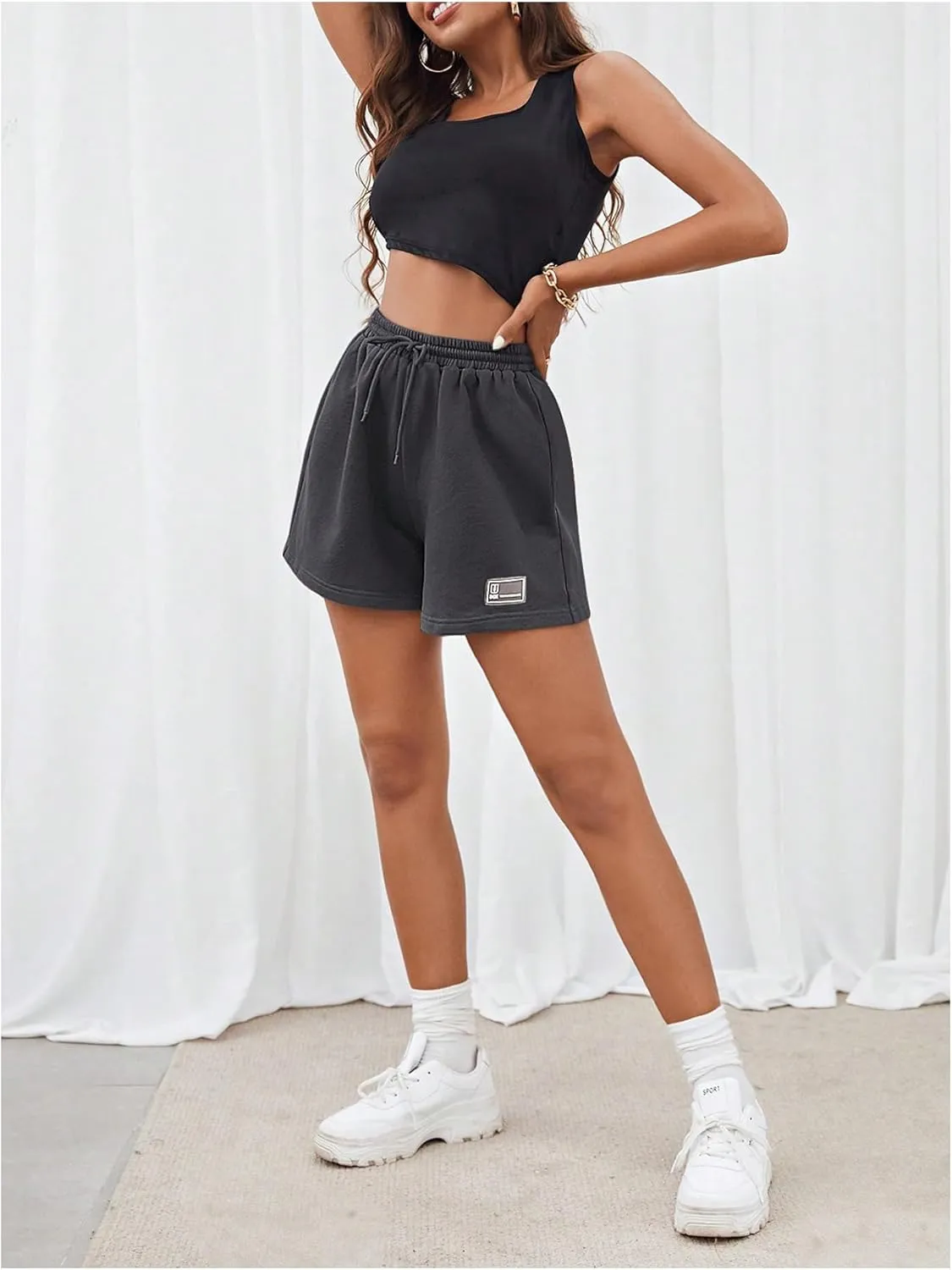 MakeMeChic Women's Casual Drawstring Waist Sweat Shorts Running Track Shorts
