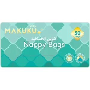 Makuku Nappy Bags 50 Count - Disposable Diaper Bags, Mildly Scented, Hygienic, Easy-Tie Handles, Eliminates Odor
