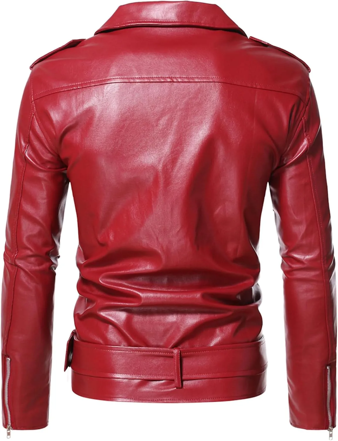 Male Motorcycle Racer Jackets Lapel Asymmetric Zip-Up Coats Casual Belted Motor Jacket All-Weather Riding