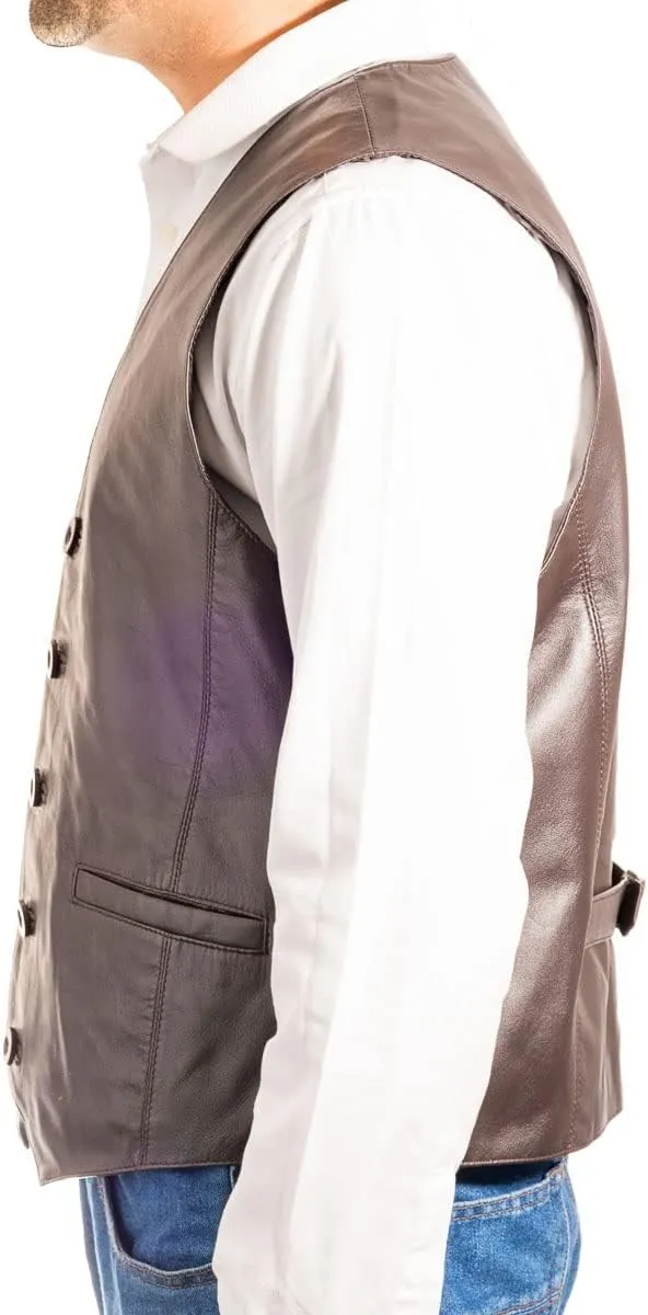 Man Traditional Classic Smart Vest Waistcoat Suede and Leather Black Brown Green