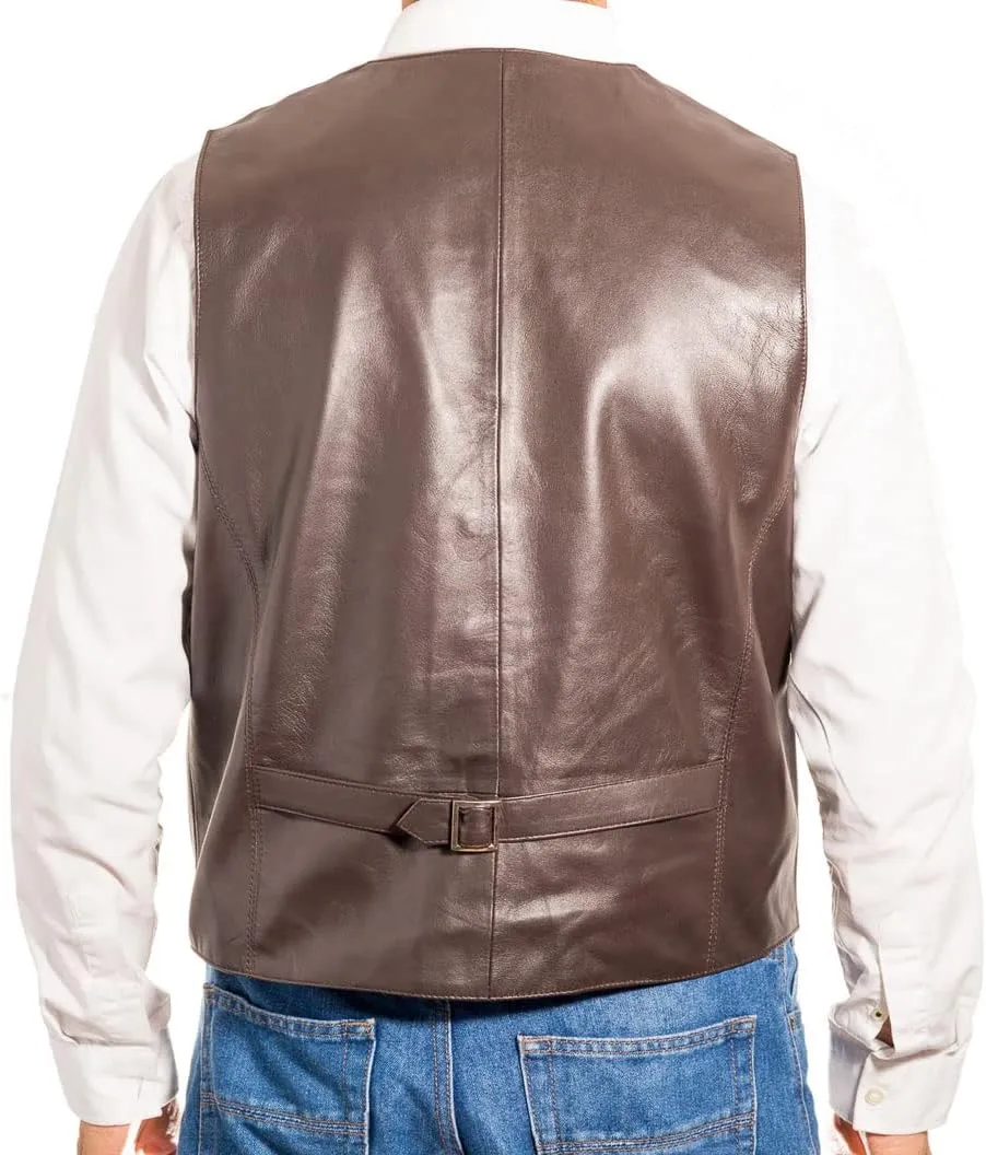 Man Traditional Classic Smart Vest Waistcoat Suede and Leather Black Brown Green