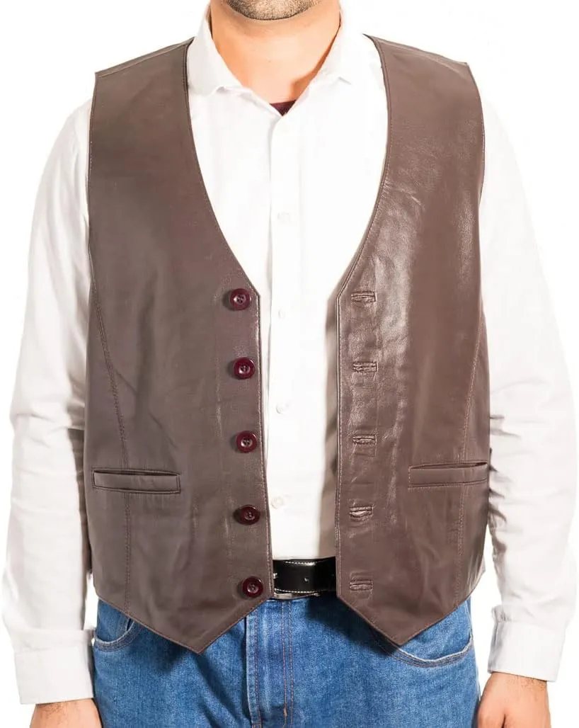 Man Traditional Classic Smart Vest Waistcoat Suede and Leather Black Brown Green