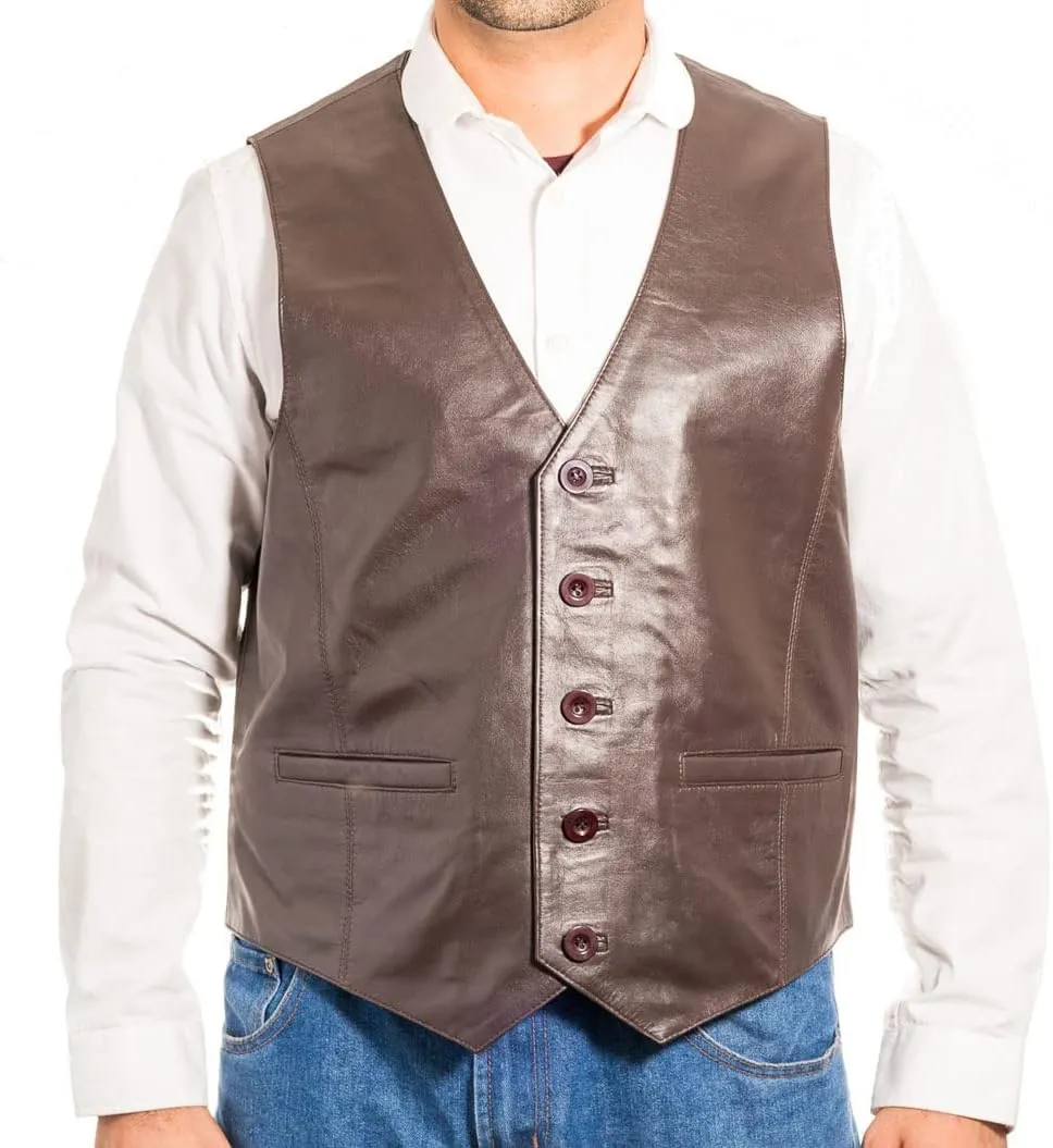 Man Traditional Classic Smart Vest Waistcoat Suede and Leather Black Brown Green