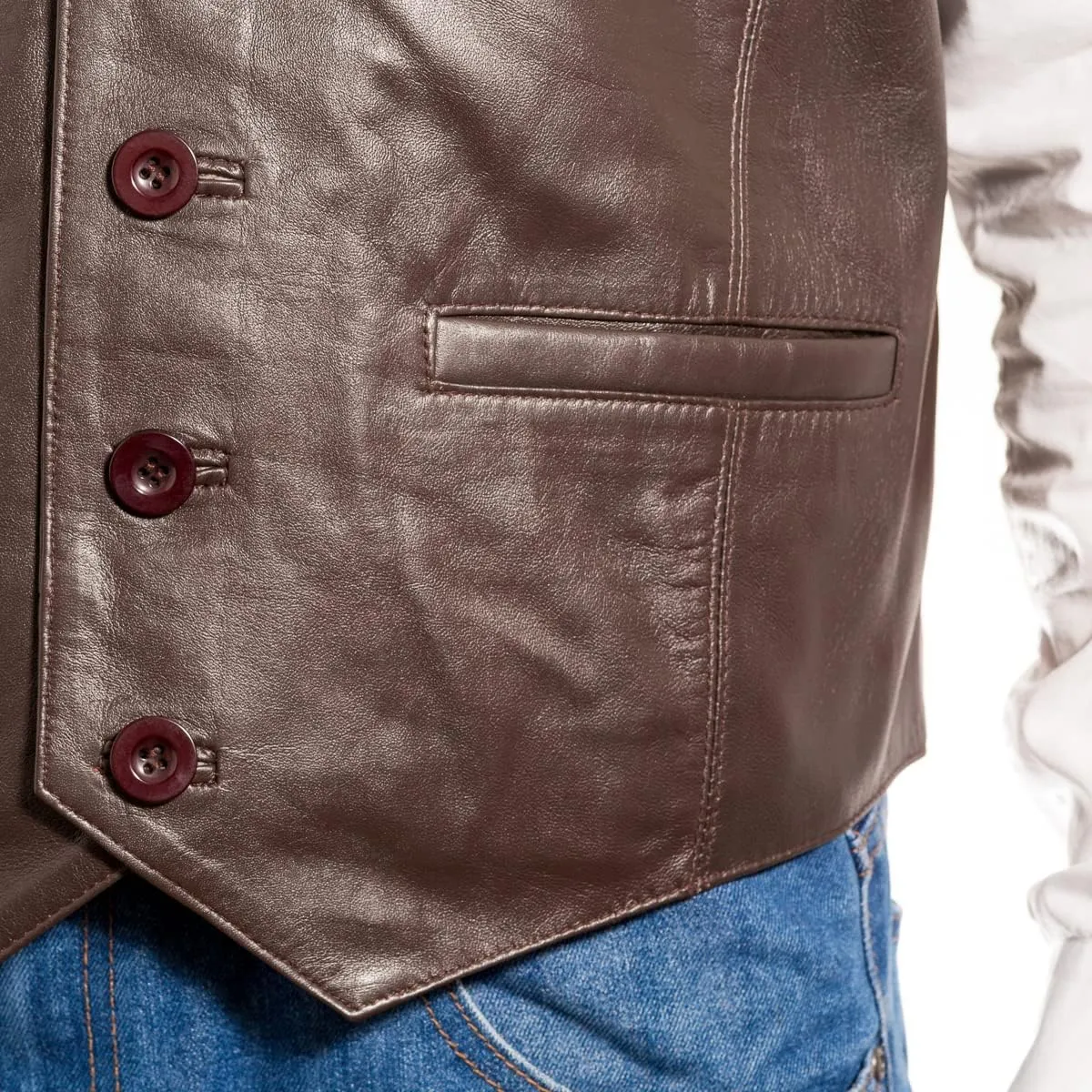 Man Traditional Classic Smart Vest Waistcoat Suede and Leather Black Brown Green