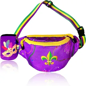 Mardi Gras Fanny Pack Purple Mardi Gras Waist Bag with Drink Holder Mardi Gras Party Accessories Carnival Fanny Pack for Women men Accessories