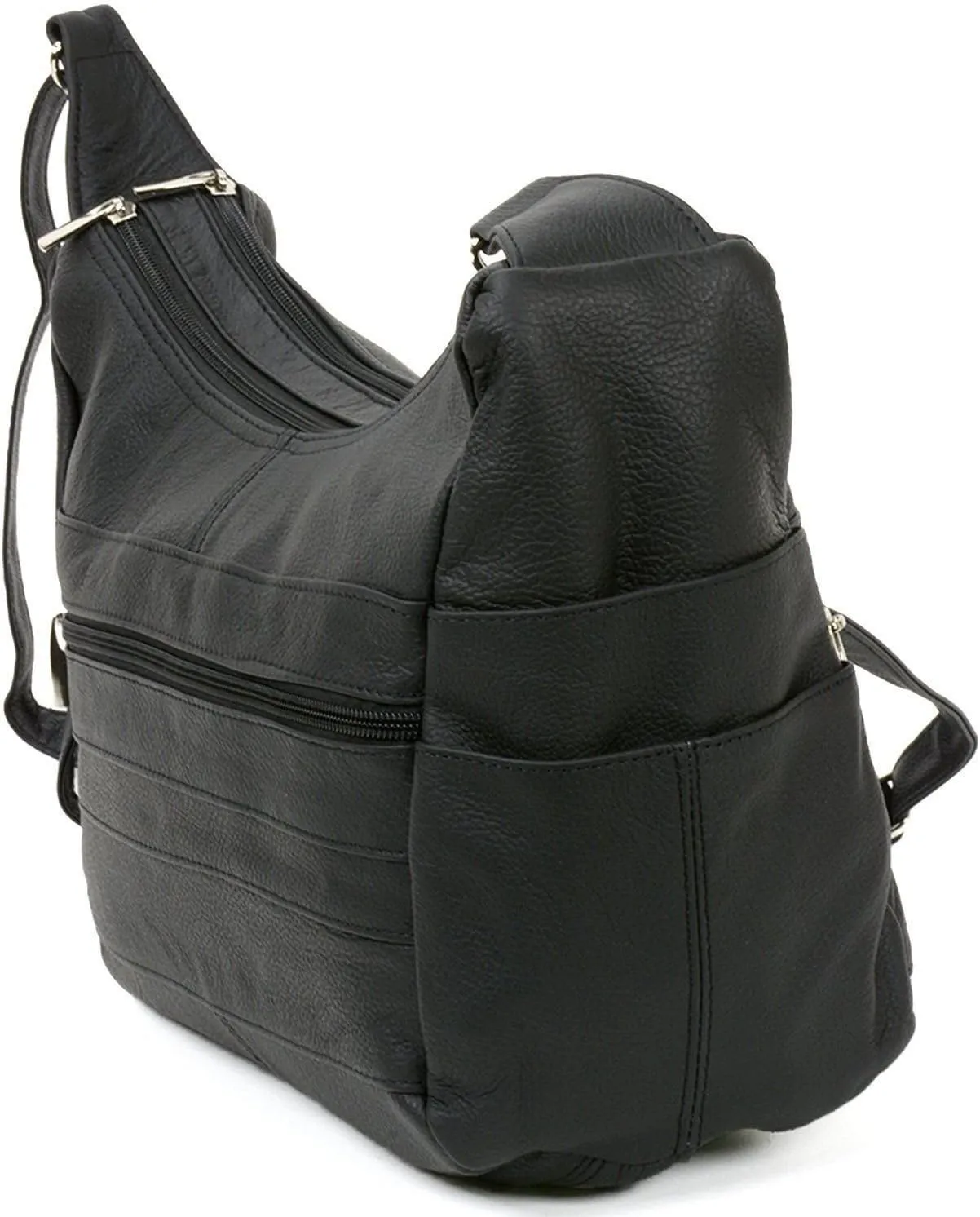 Marshal Women's Genuine Leather Purse Adjustable Strap Mid Size Multi Pocket Shoulder Bag