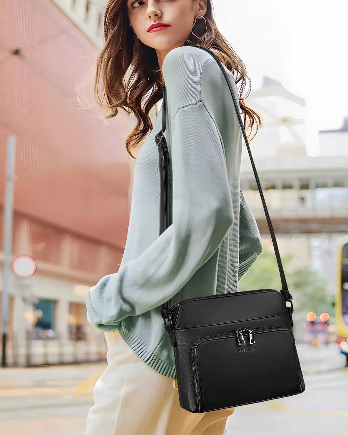 MASINTOR Crossbody Purse Bags for Women, Multi-Pocket Soft Leather Shoulder Purse with Tassel, Lightweight Travel Handbag