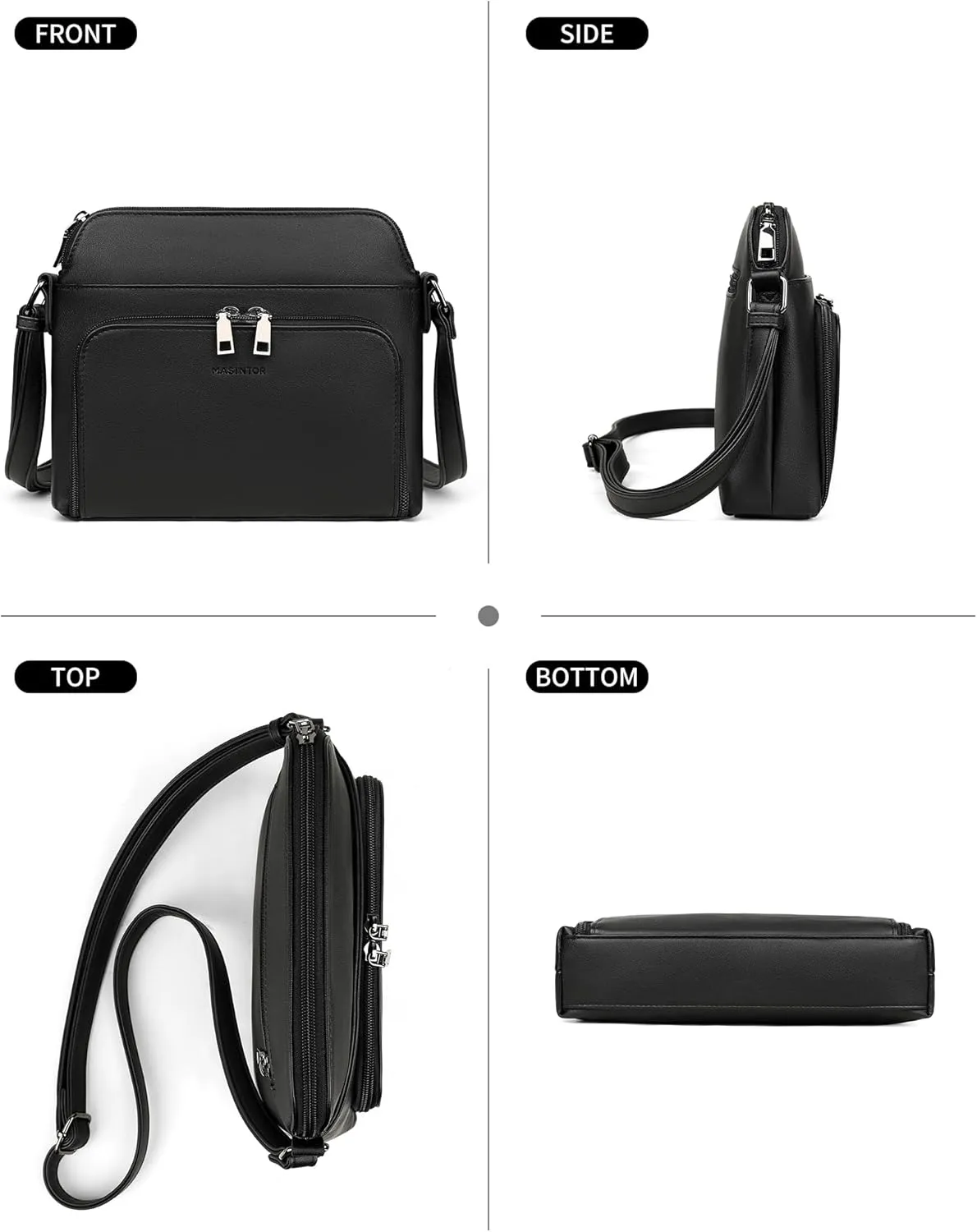 MASINTOR Crossbody Purse Bags for Women, Multi-Pocket Soft Leather Shoulder Purse with Tassel, Lightweight Travel Handbag