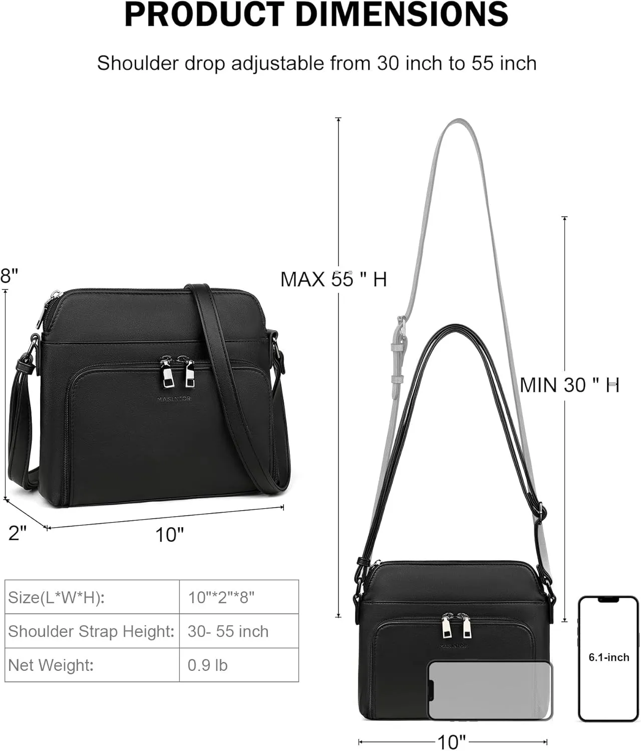 MASINTOR Crossbody Purse Bags for Women, Multi-Pocket Soft Leather Shoulder Purse with Tassel, Lightweight Travel Handbag