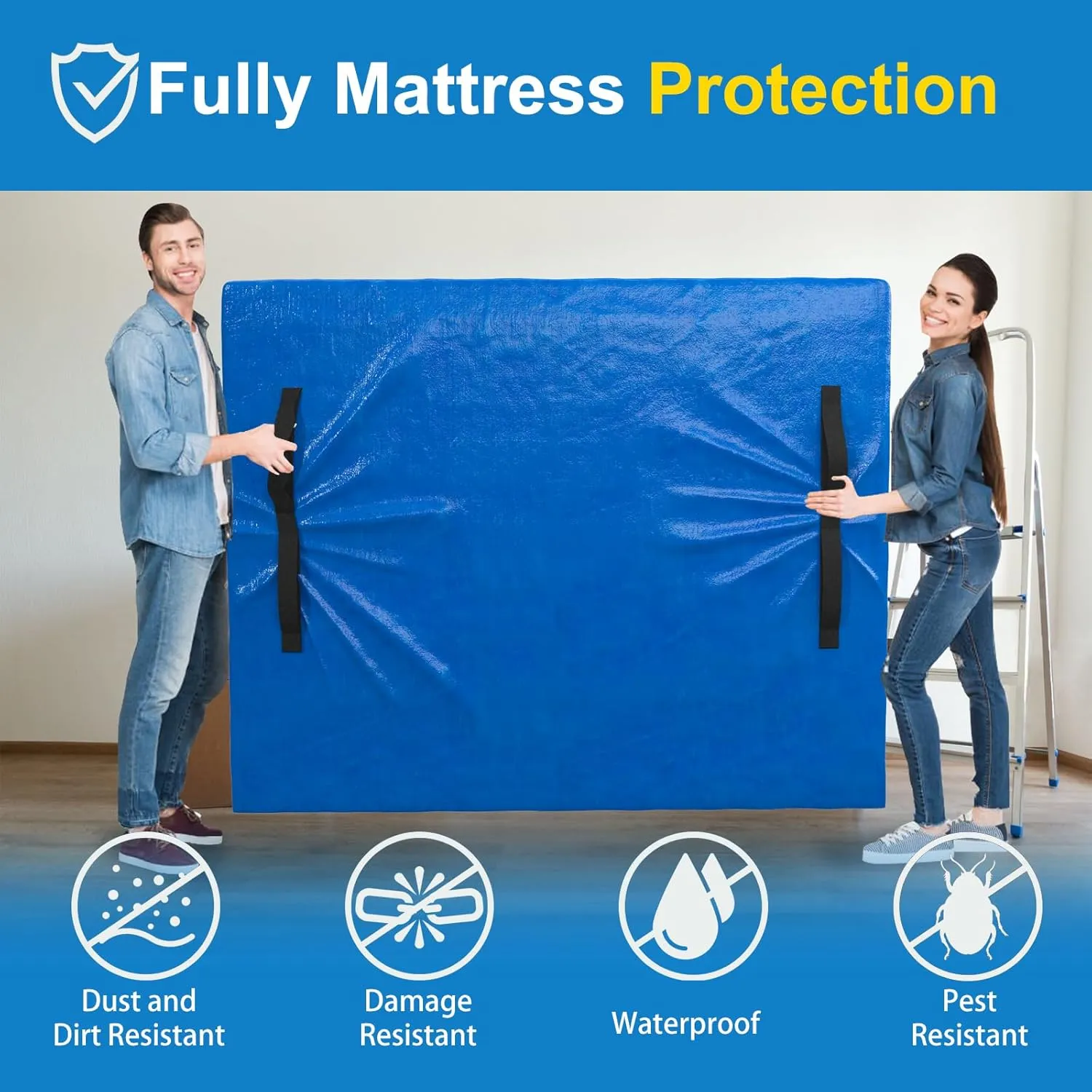 Mattress Bags for Moving, Reusable Heavy Duty Moving Supplies, Premium Mattress Protector with 8 Sturdy Handles, Durable Zipper & Waterproof Protection for Moving & Storage, King Size
