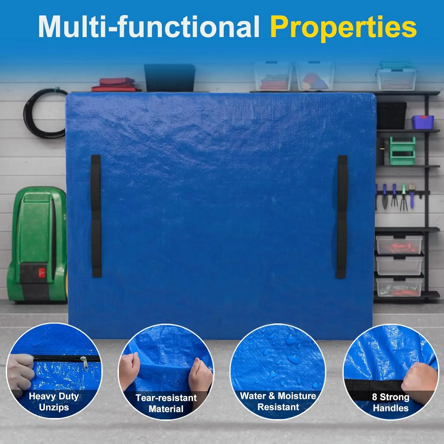 Mattress Bags for Moving, Reusable Heavy Duty Moving Supplies, Premium Mattress Protector with 8 Sturdy Handles, Durable Zipper & Waterproof Protection for Moving & Storage, King Size