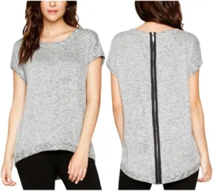 Matty M. Women's Short Sleeve Zippered Back Sweater Shirt (XX-Large, Heather Grey)