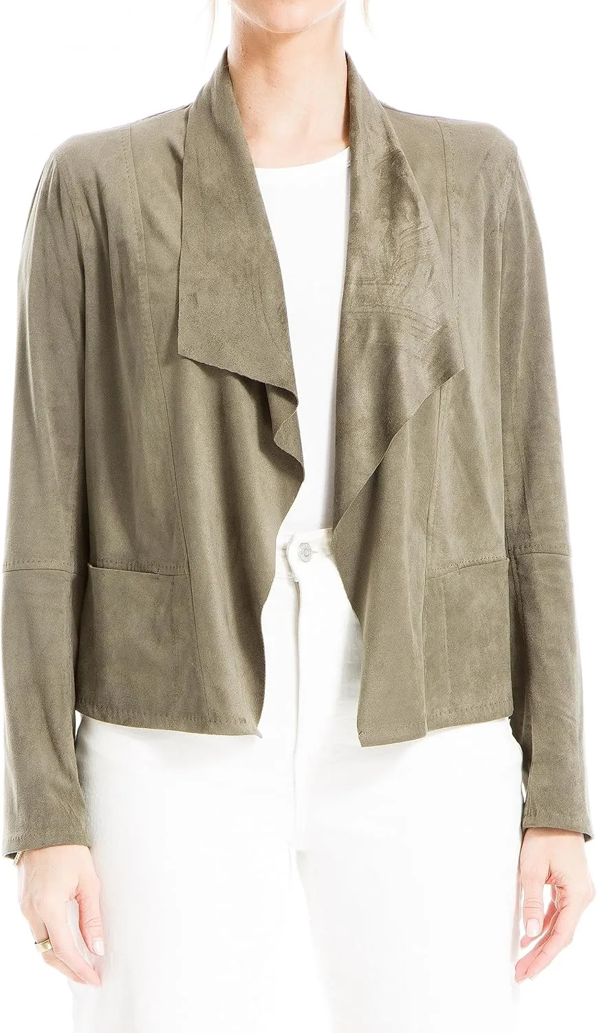 Max Studio Women's Faux Suede Short Drape Jacket