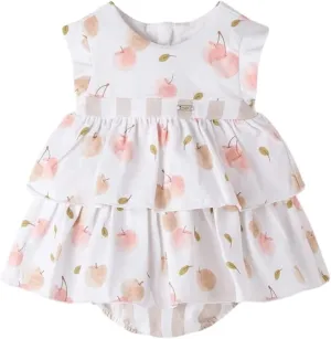Mayoral Baby Girls Dress with Diaper Cover and Fruit Accents Size 6-9MOS Taupe