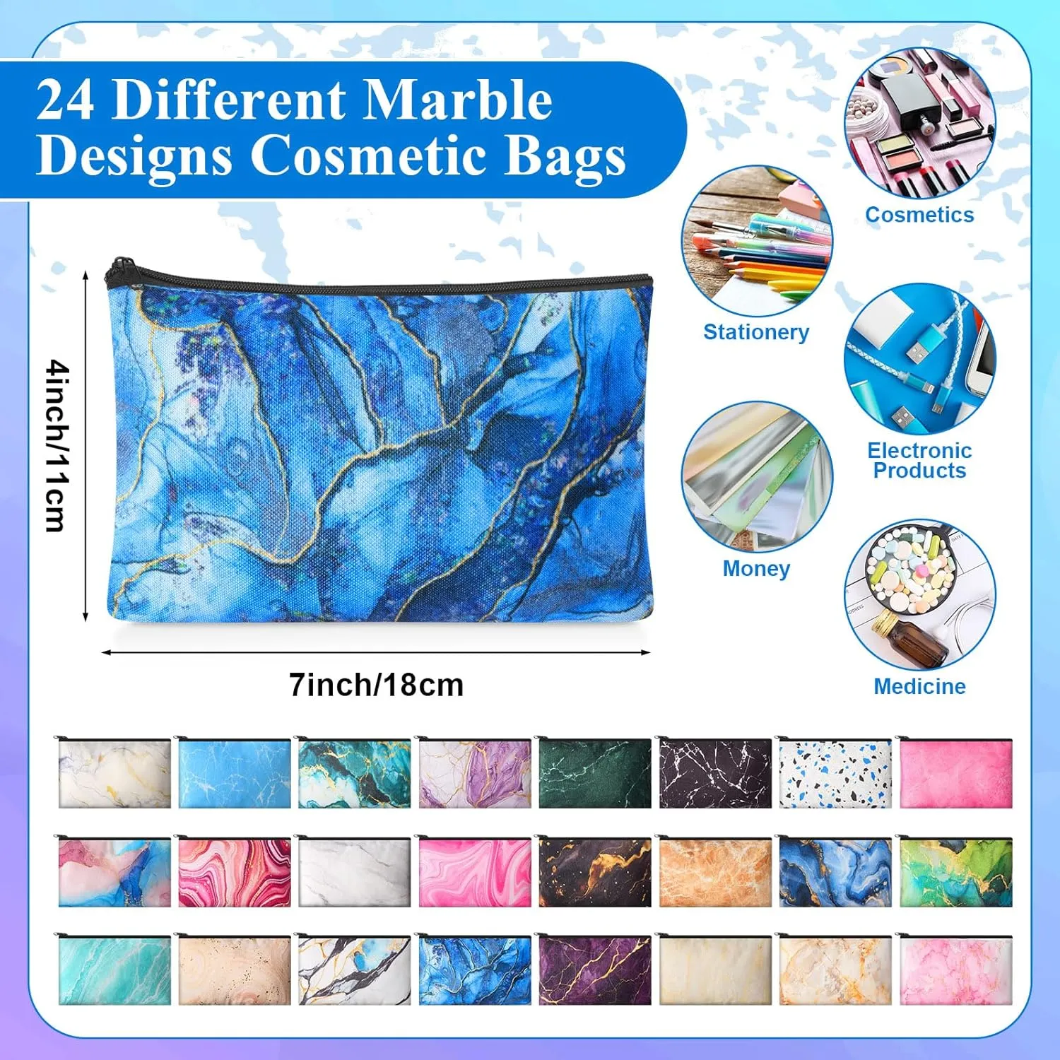 Meanplan 24 Pcs Marble Cosmetic Bags Marble Makeup Bags Toiletry Pouch with Zipper Travel Cosmetic Organizer for Women and Girls 24 Styles
