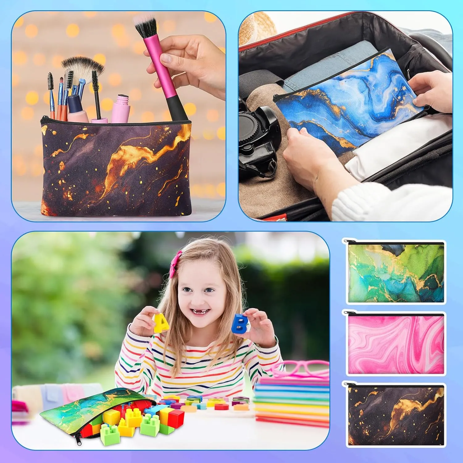 Meanplan 24 Pcs Marble Cosmetic Bags Marble Makeup Bags Toiletry Pouch with Zipper Travel Cosmetic Organizer for Women and Girls 24 Styles