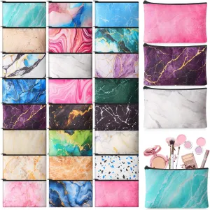 Meanplan 24 Pcs Marble Cosmetic Bags Marble Makeup Bags Toiletry Pouch with Zipper Travel Cosmetic Organizer for Women and Girls 24 Styles