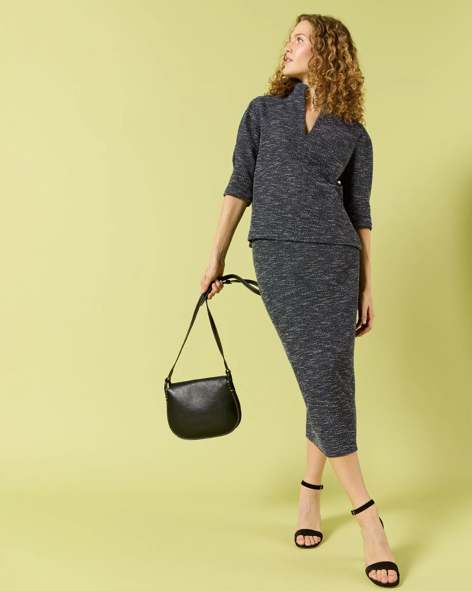 Medium Accordion Clara Crossbody Bag in Black Leather