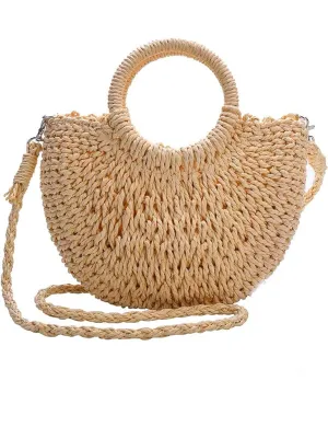 Medium Horseshoe Straw Bag, Tan