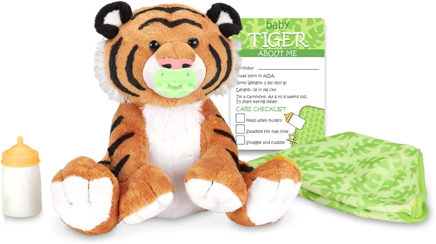 Melissa & Doug 11-Inch Baby Tiger Plush Stuffed Animal with Pacifier, Diaper, Baby Bottle