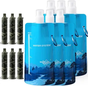 Membrane Solutions Squeezable Water Filtration System, Survival Water Purifier Kit, Portable Backpacking Gear Including Water Filter Straw and 23oz Collapsible Bottle for Hiking Camping Travel(6 6)