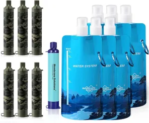 Membrane Solutions Squeezable Water Filtration System, Survival Water Purifier Kit, Portable Backpacking Gear Including Water Filter Straw and 23oz Collapsible Bottle for Hiking Camping Travel(7 6)