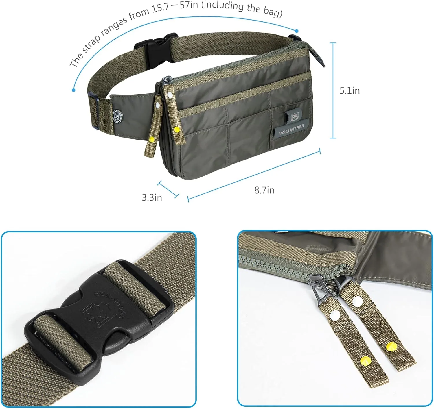 Men Women Fanny Pack, Sport Outdoor Waist Pack Bag, Anti-Theft Bum Bag, Jogging Cycling Hiking Running Traveling(Y9C Green)