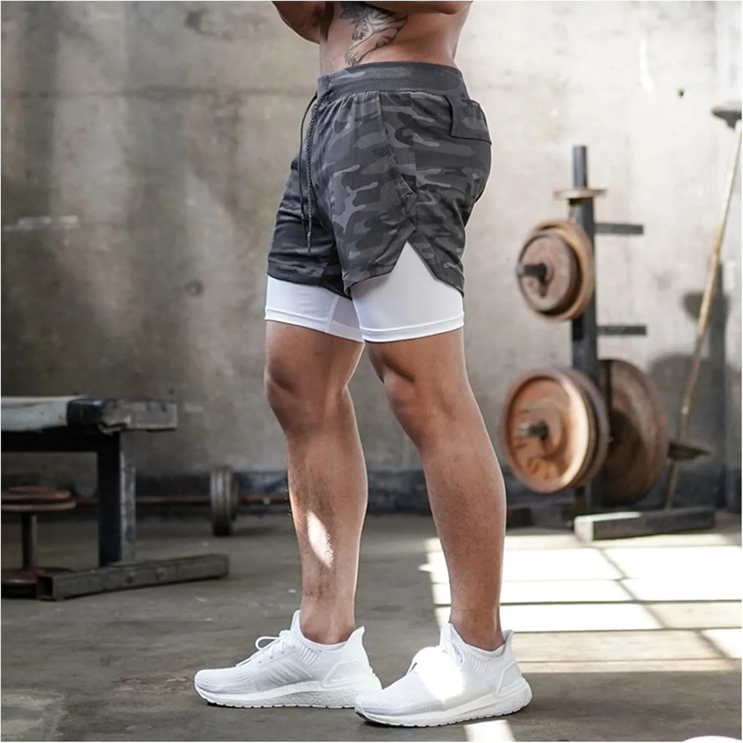 Men’s 2 in 1 Running Shorts with Pockets Quick Dry Breathable Active Gym Workout Shorts