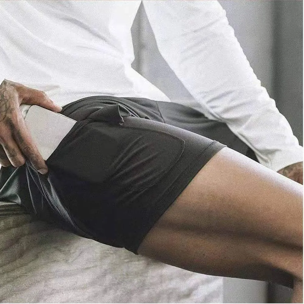 Men’s 2 in 1 Running Shorts with Pockets Quick Dry Breathable Active Gym Workout Shorts