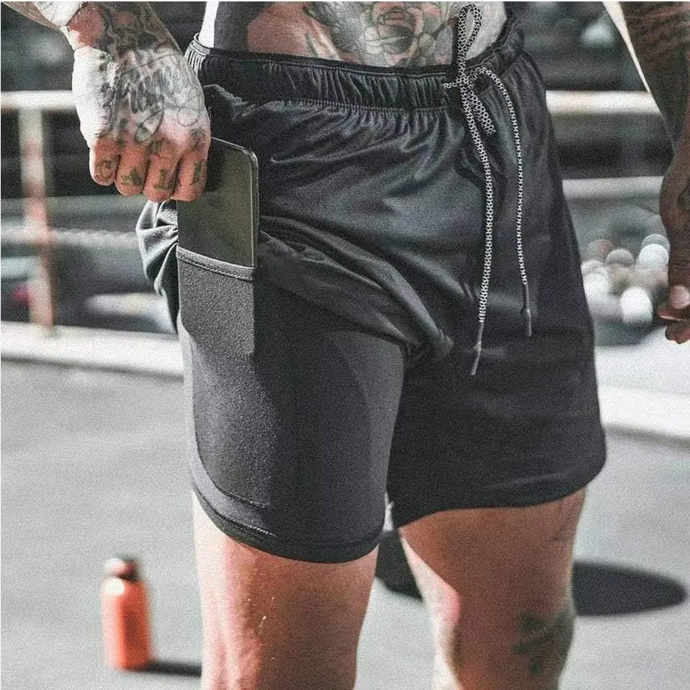 Men’s 2 in 1 Running Shorts with Pockets Quick Dry Breathable Active Gym Workout Shorts
