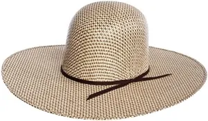 Mens 3 Tone Open Crown 5 Brim Straw Cowboy Hat 75/8 Beige