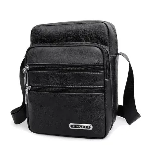 Men's Black Faux Leather Crossbody Bag - Multi-Pocket Shoulder Bag for Travel, Work, or Casual Use
