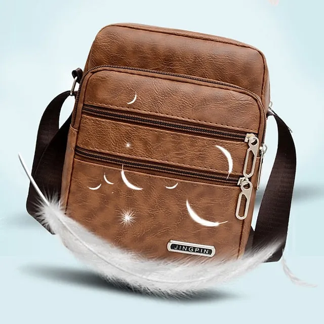 Men's Black Faux Leather Crossbody Bag - Multi-Pocket Shoulder Bag for Travel, Work, or Casual Use
