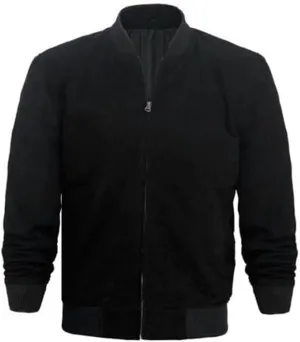 Men's Black Suede Leather Bomber Jacket | Stylish Men's Real Leather Causal Jacket
