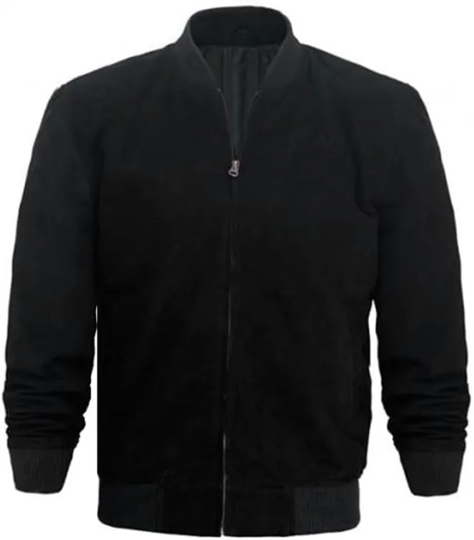 Men's Black Suede Leather Bomber Jacket | Stylish Men's Real Leather Causal Jacket