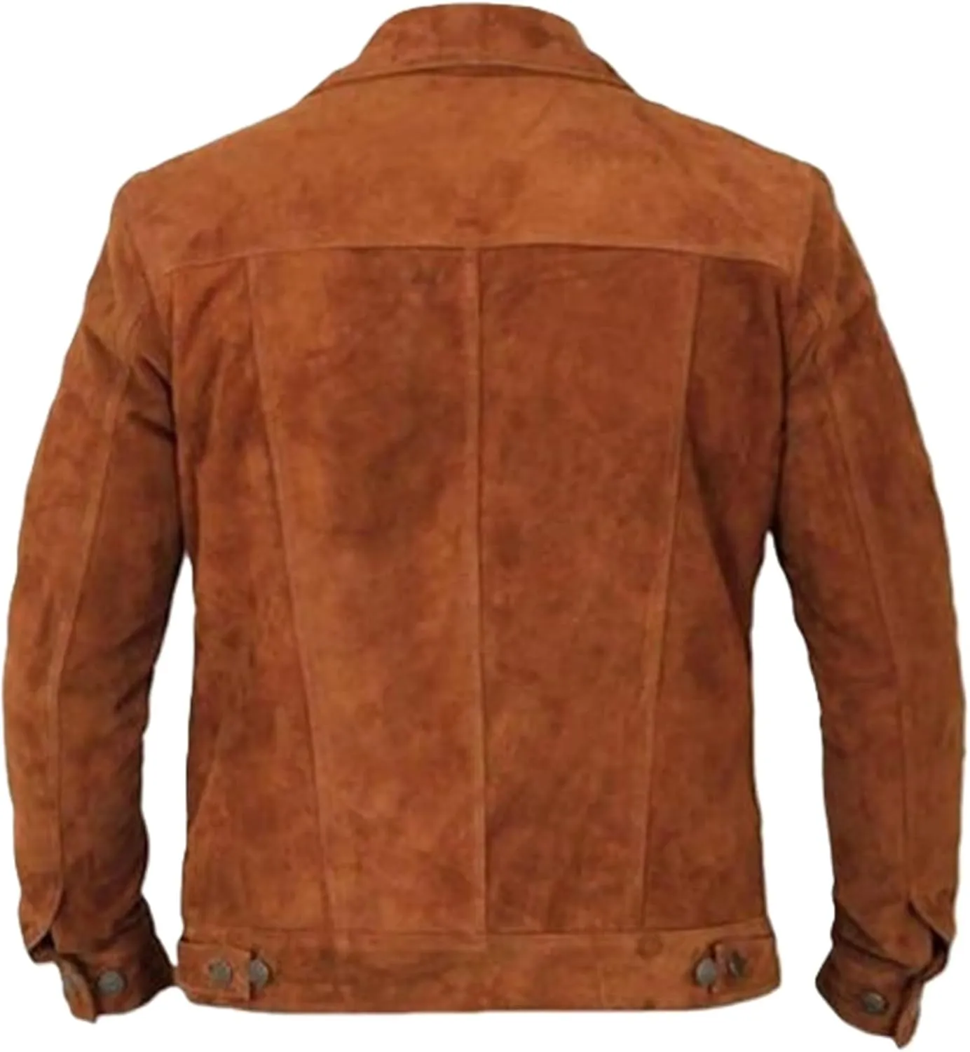 Men's Brown Suede Leather Trucker Jacket Moto Biker Buttoned Jacket Denim Style Coat