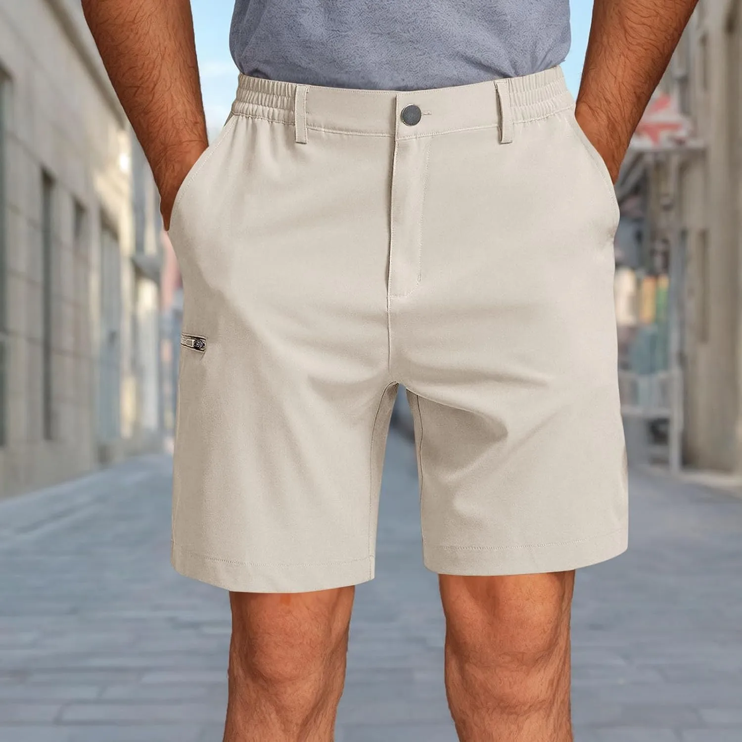 Mens Cargo Shorts with Zipper Pockets Quick Dry Elastic Athletic Running Gym Breathable Lightweight Outdoor Trunks