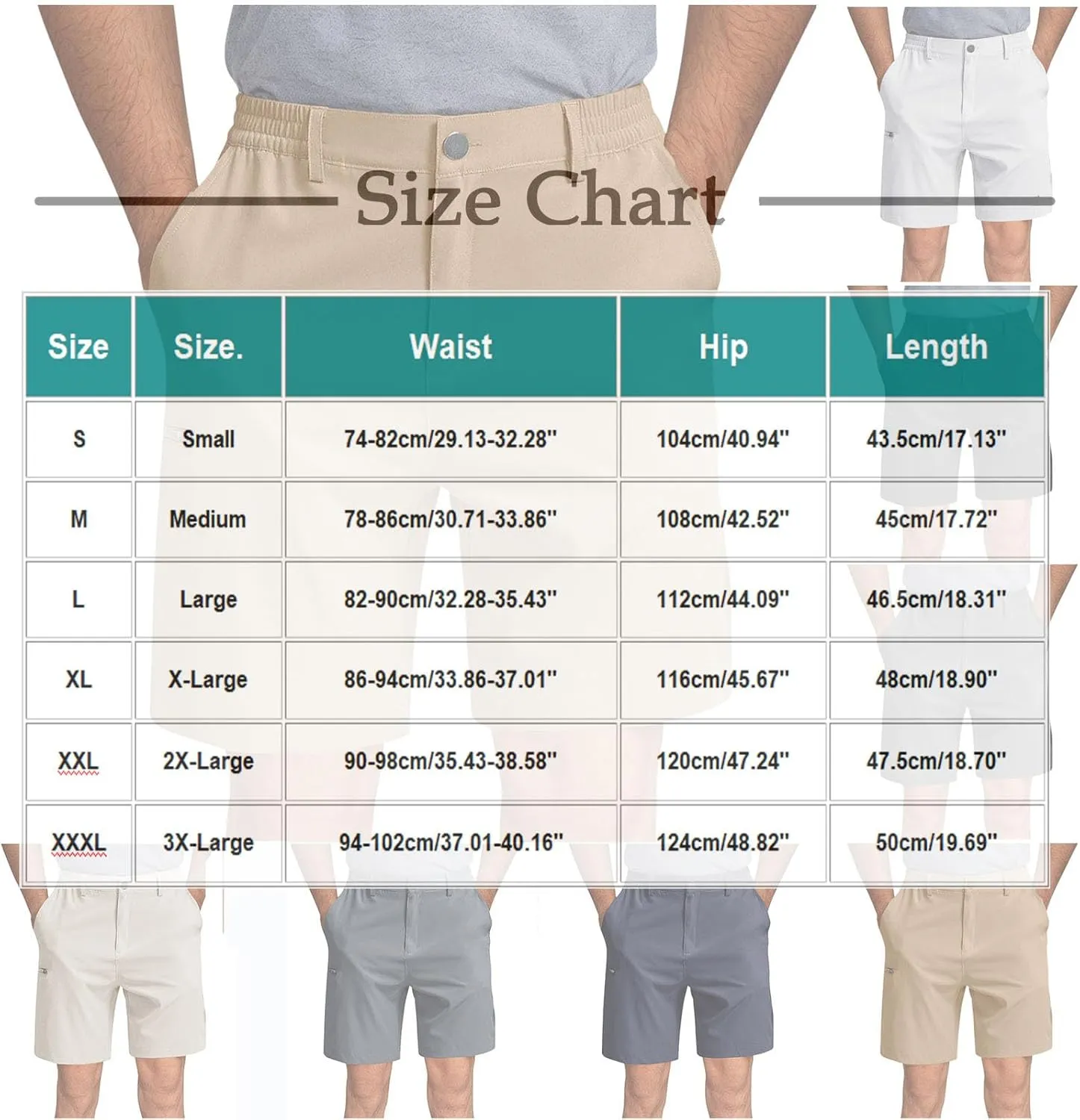 Mens Cargo Shorts with Zipper Pockets Quick Dry Elastic Athletic Running Gym Breathable Lightweight Outdoor Trunks