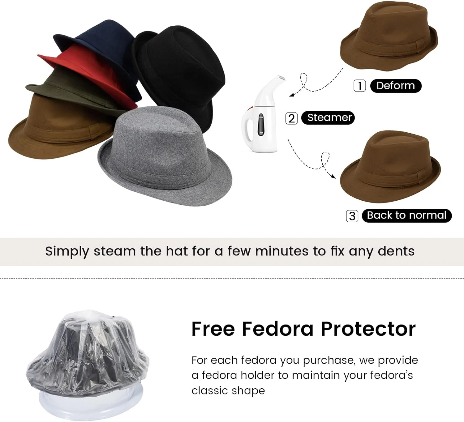 Men's Classic Manhattan Structured Trilby Fedora Hat for Women