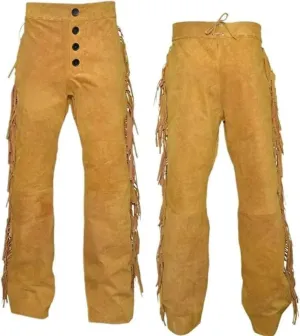 Men's Fashion Genuine Suede Leather Pant Trousers American Native Grain Leather Pants Style Lederhosen