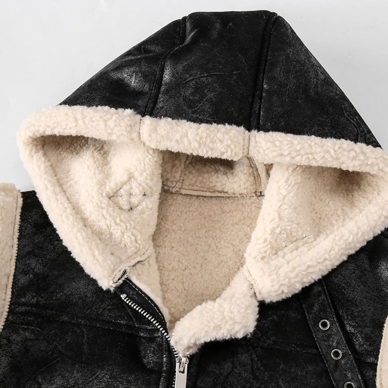 Mens Faux Lambskin Aviator Vest Hoodie Winter Shearling Sheepskin Waistcoat Bomber Aviator Pilot Hood Vests