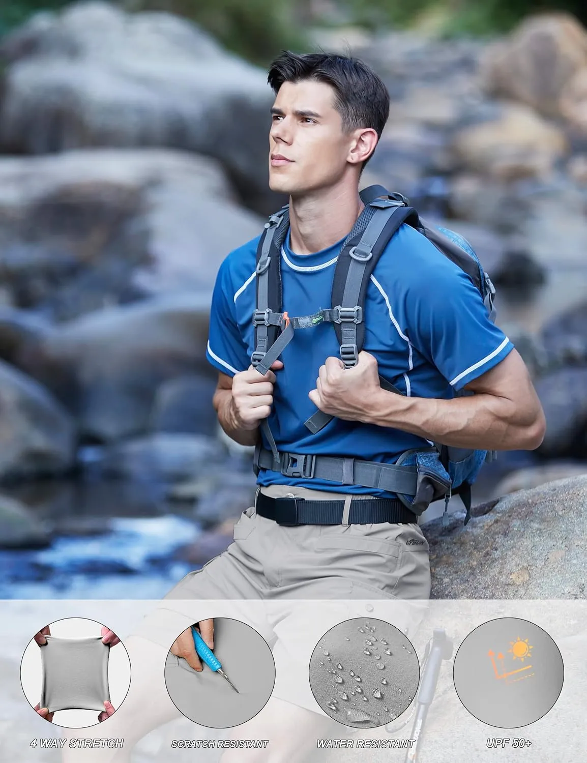 Mens Golf Shorts Quick Dry Casual Cargo Hiking Work Shorts with Multi Pocket for Travel Fishing Tactical