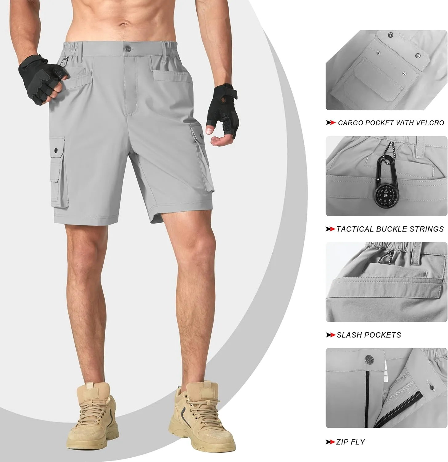 Mens Golf Shorts Quick Dry Casual Cargo Hiking Work Shorts with Multi Pocket for Travel Fishing Tactical